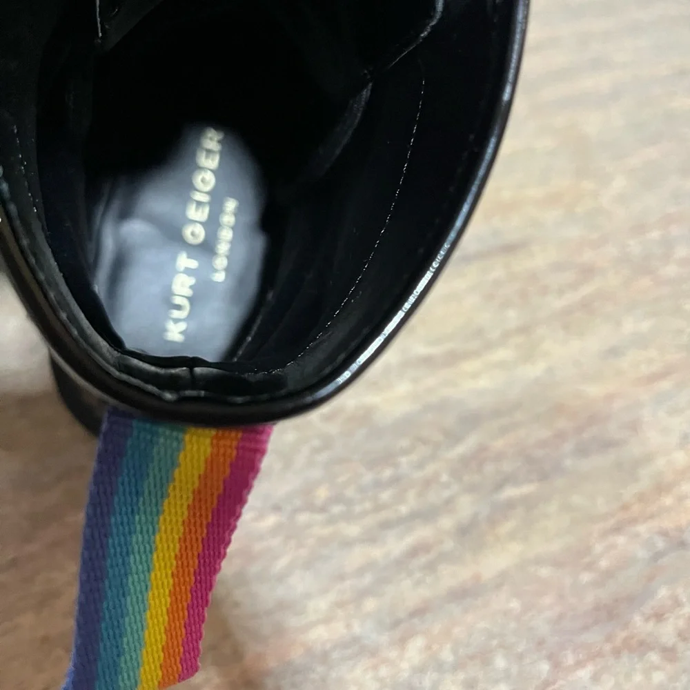Kurt Geiger London Birdie black glossy combat boots with rainbow 🌈 stitching - Picture 11 of 16